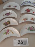 eight victorian bone dishes, various floral transfers