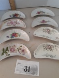 eight Victorian bone dishes, floral transfers, 2 handpainted over