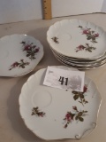 set of 8 ceramic snack plates, floral transfer, shell shaped