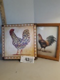 2 rooster images, one leopard and one marilyn rea