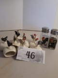 Set of 8 chicken napkin holders, salt and pepper, hand painted