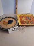 Chicken Dishes, 3 plates, 1 square serving dish