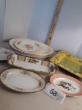 Various Serving dishes, rectangle, oval, square, some painted, some floral transfer, 8 totaL