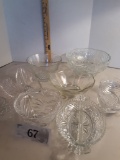 Clear glass serving bowls and dishes, some crystal