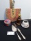 Misc Lot, wooden Candle Stick, Bird candle shade, etc