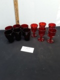Ruby Red Glass Lot, 6 water/juiceglassed, 5 Sherry glasses