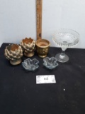 Home Decor Lot, Candle holders, crystal dish on pedastal