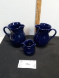 Chantel Ceramic , Blue, 2 pitchers, 1 creamer