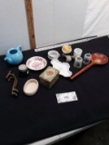 Misc lot, glass, tins, Small Beer mugs, etc