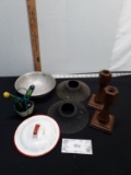 Misc Lot, Oil and Vinegar, Wooden Candle Sticks, Tec