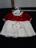 6-9 months Red Velvet and Lace Christmas Dress, with bloomers