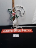 Wooden Santa Stop Here Sign, Candy Cane (does not light upa)