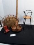 Magazine Holder, Basket, Vintage Rocking Chair Thread and Needle holder, small plant stand