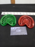 2 Mini Cast Iron Tractor Sets, Red and Green,  Approx 4