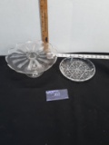 Glass cake stand and pie plate