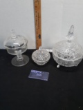 3 glass candy dishes