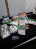 Box lot of party supplies, table cloth, invitations