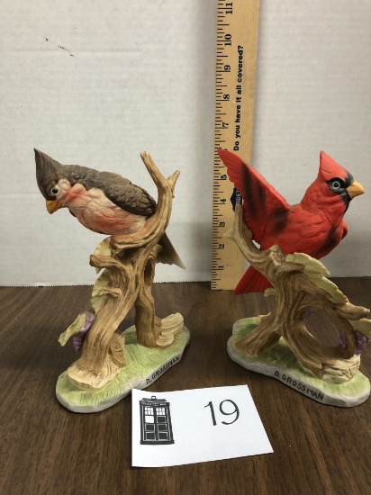 Ceramic Cardinals figurines, D Grossman, female with wing tip missing