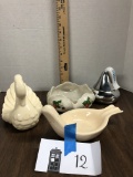 Ceramics, Hershey Kisses box, swan, bird, strawberry bowl