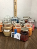 candles in glass jars, various scents, one unused