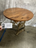 New Home Sewing Machine Repurposed table. Nice pine round top