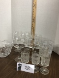 glass and crystal lot, crystal vases, wine glasses, sherry Wexford glasses