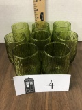 eight glasses, juice, midcentury, green textured