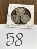 Coins,Mercury Dimes, 2x 1917 P, 1920 P