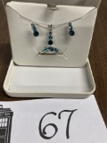 10K White Gold Earring, Necklace, and Ring set, Blue round gemstones