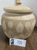 Large lidded stoneware crock, illegible mark, possibly Birchleaf?