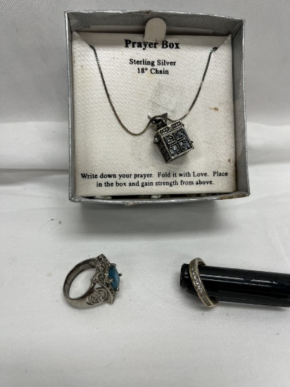 (3) Pieces of .925 Sterling Silver (Prayer Box and 2 Rings)