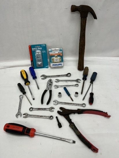 Box Lot/Tools (Hammer, Wrenches, Screwdrivers, Couple Sockets)