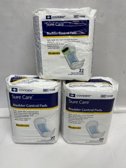 (3) Packs of Bladder Control Pads/(2) 20 Pack and (1) 22 Pack