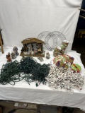 Christmas Décor Lot/Nice Nativity Set, String Lights, Ribbon, Mugs, Tote, ETC