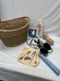Large Woven Basket of Stuff/100 ft Clothesline, Oneida 5 Piece Set, Musical Jewelty Box, ETC