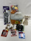 Box Lot/Batteries, Cat Liter, The End Ty Beanie Baby, Glass Candle Holder, ETC