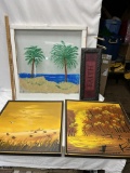 Box Lot/Art (Hand Painted Window Pane, Framed Canvas Art, ETC