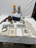 Box Lot/Rubbermaid Cooler, Texas License Plate, Gloves, ETC