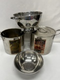 Box Lot/Stew Pots, Metal Collander, ETC