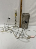 Box Lot/Table Lamps and Crystal Look Over Door Robe/Towel Holder