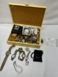 Yellow Box Full of Watches and Jewelry