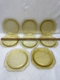 (8) Vintage Federal Glass Yellow Madrid Pattern 10 1/2inch Dinner Plates