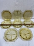 (8) Vintage Divided Dinner Plates Federal Glass Yellow Madrid Pattern