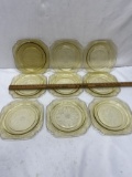 (9) Vinage Federal Glass Yellow Madrid Luncheon Plates (9 Inches)