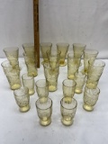 Vintage Federal Glass Yellow Madrid Pattern Ice Tea, Ripple Base Tumblers, ETC