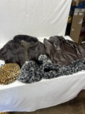 Box Lot/Ladies Fur Wrap Stole and Leather Coat, Gloves, Hat, Scarf, ETC