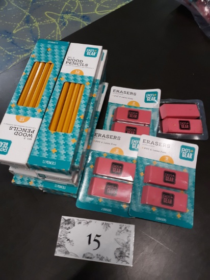 No2 Pencils, 10 sets of 12 pencils, 4 sets of 2 erasers, NEW