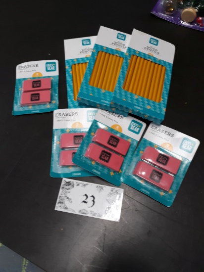 No2 Pencils, 3 packs of 24, 4 pks of erasers, NEW