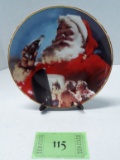 Coca Cola décor plate, ceramic, 1994 Franklin Mint, Stocking up for Santa