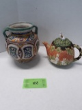 Moroccan hand painted pot, New Majolica style 1991 Rabbit Teapot